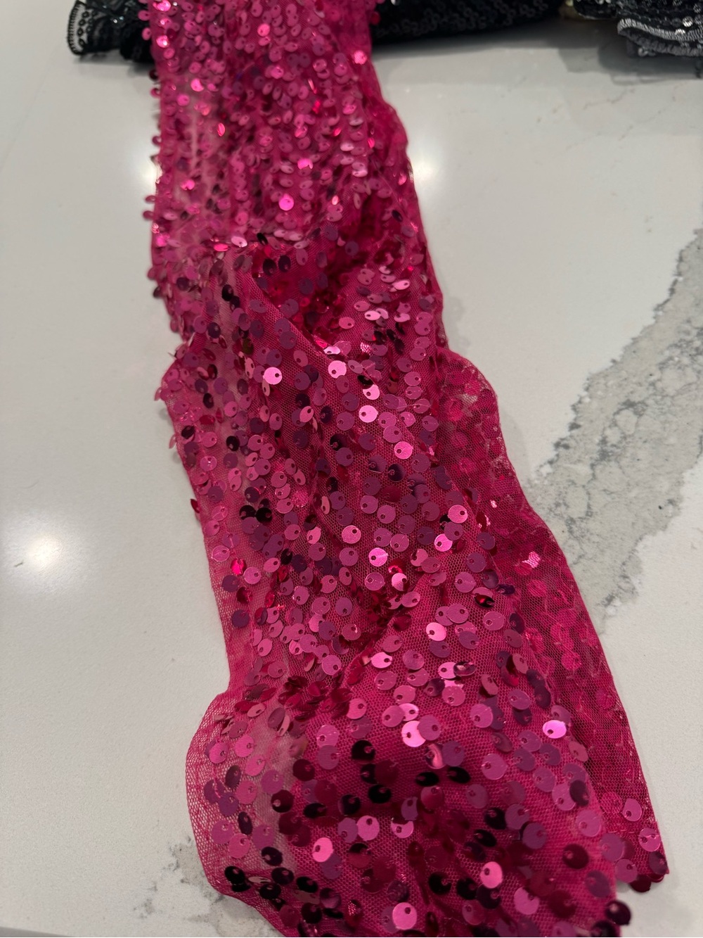 Hot Pink Sequin Fabric  narrow Scarf